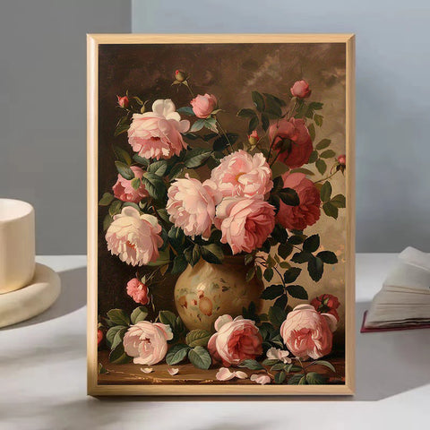 Vintage Rose Bouquet Canvas Wall Art — artwork room preview