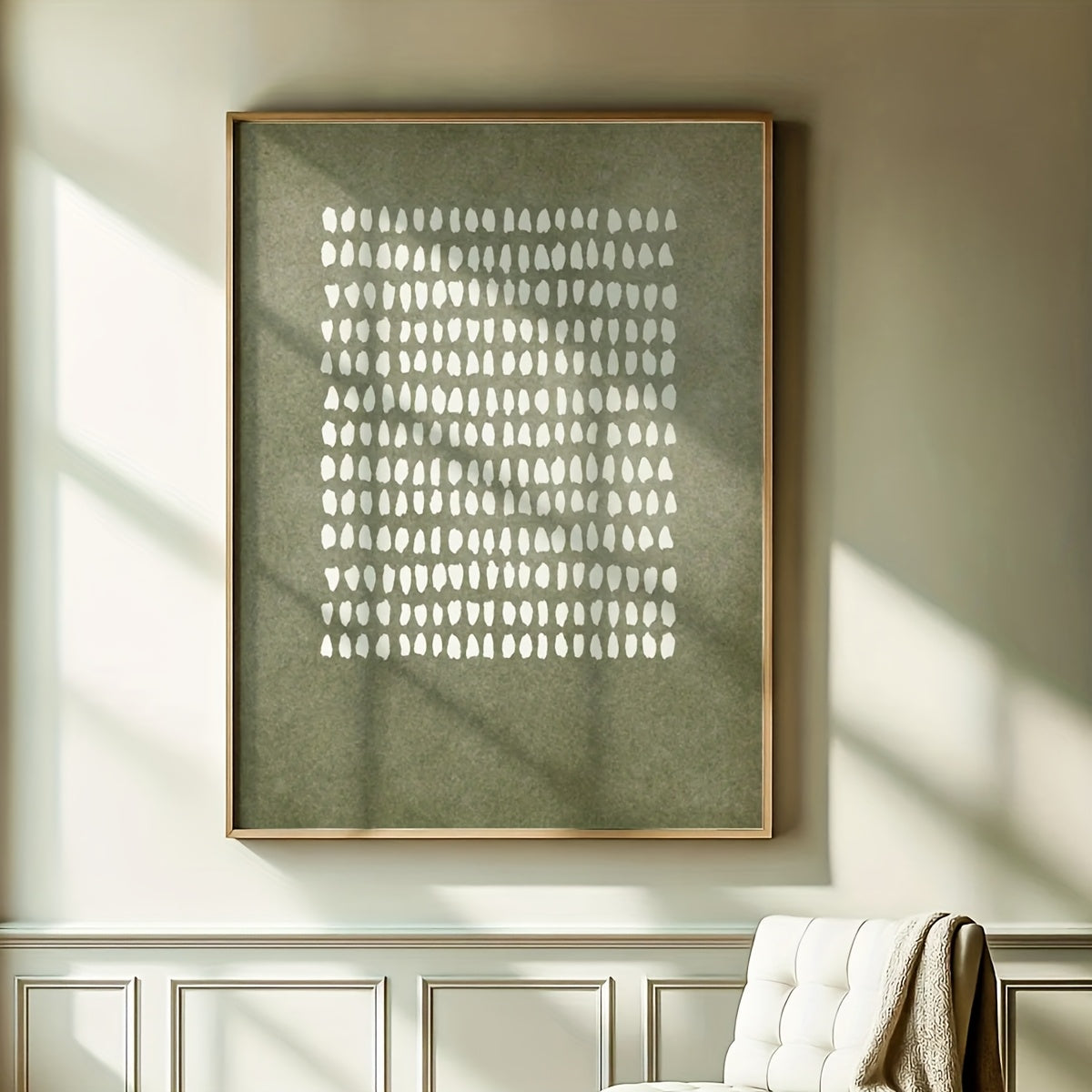 Sage Green Japandi Dots Canvas Wall Art — artwork room preview