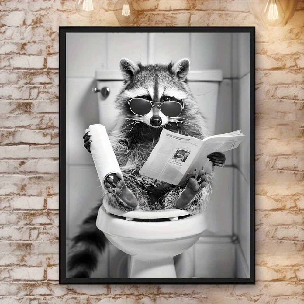 Reading Raccoon Bathroom Canvas Wall Art — artwork room preview