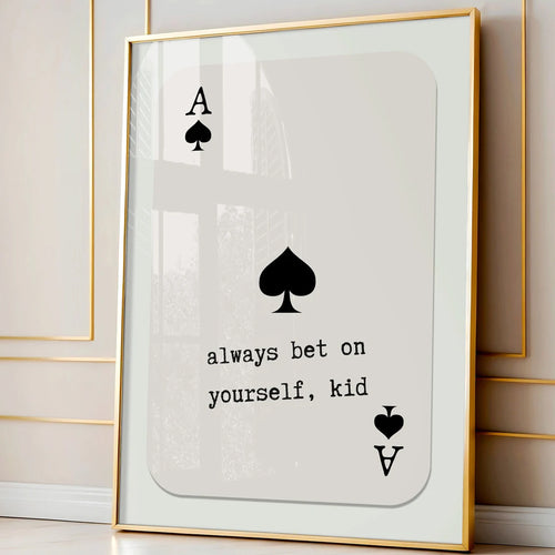 Ace of Spades Canvas Wall Art, Always Bet on Yourself Kid Quote in a Minimalist Vintage Style — artwork and room preview