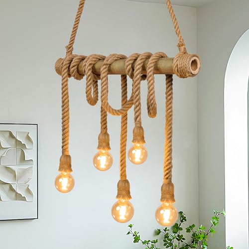 27.5 in 5-Light Bamboo & Rope Chandelier - TPPGpn