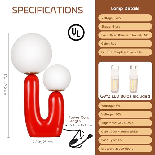 17.7 in Cactus Glass Table Lamp - Red - TPPGpn