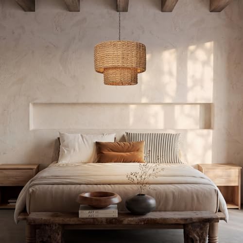 15.7 in Rattan Drum Pendant Light - TPPGpn