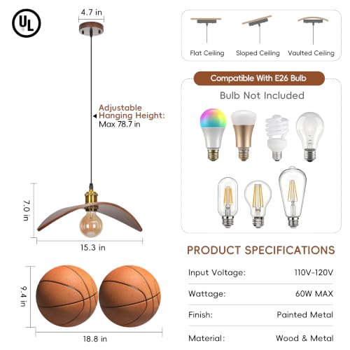15.3 in Mid-Century Wood Pendant Light - TPPGpn