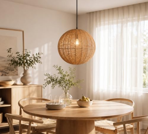 15.7 in Woven Rattan Globe Pendant Light - TPPGpn