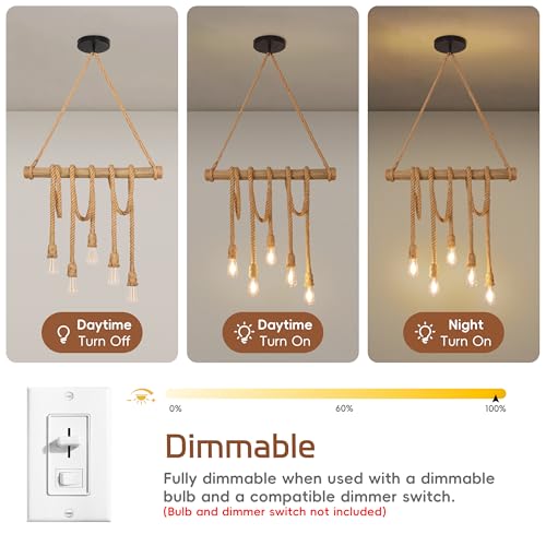 27.5 in 5-Light Bamboo & Rope Chandelier - TPPGpn