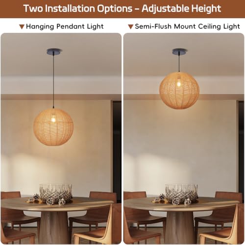 15.7 in Woven Rattan Globe Pendant Light - TPPGpn