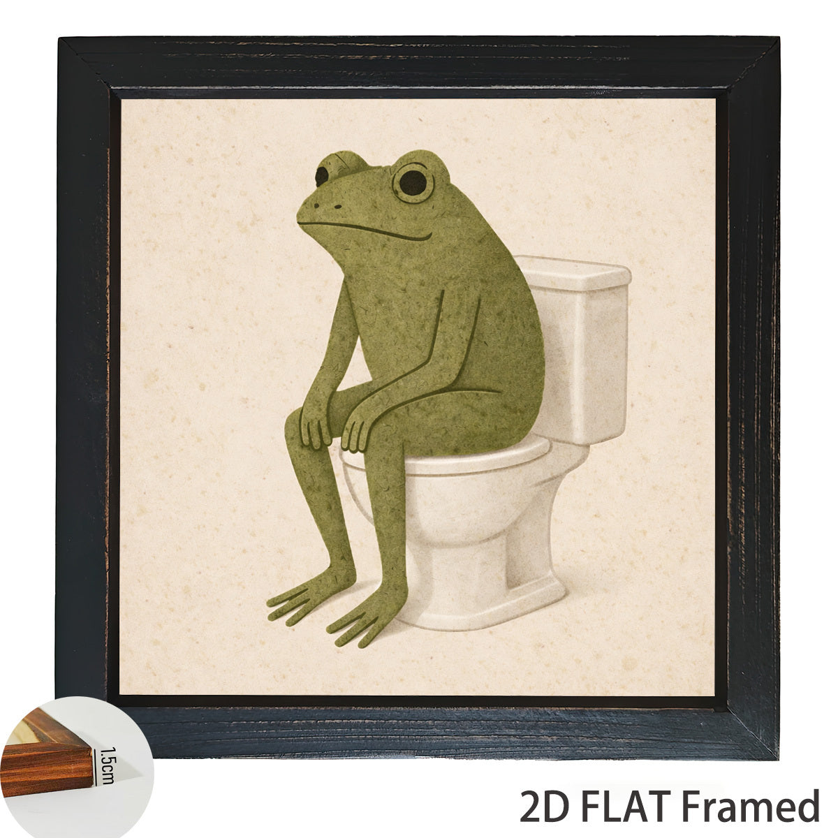 Funny Frog on a Toilet Canvas Wall Art, Retro Green Animal Illustration for Bathroom Decor — artwork and room preview