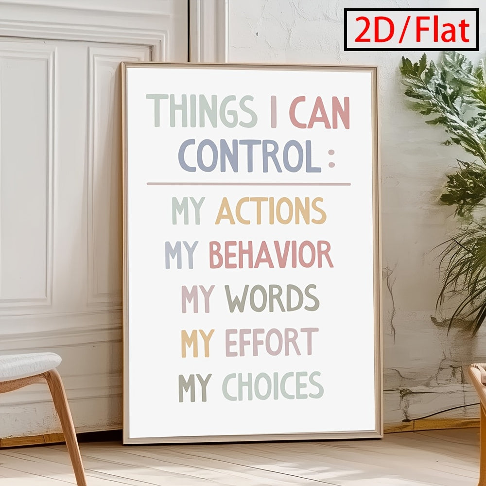 Things I Can Control Canvas Wall Art, Pastel Motivational Typography for Classroom or Therapy Room — artwork and room preview