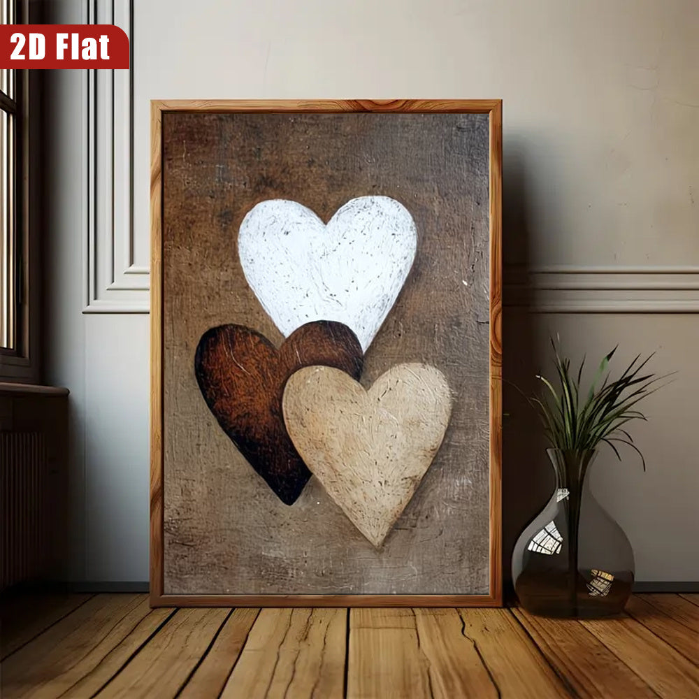 Rustic Love Hearts Canvas Wall Art, White Brown and Beige Heart Print for Boho Farmhouse Decor — artwork and room preview