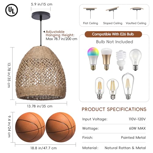 13.7 in Rattan Pendant Light - TPPGpn