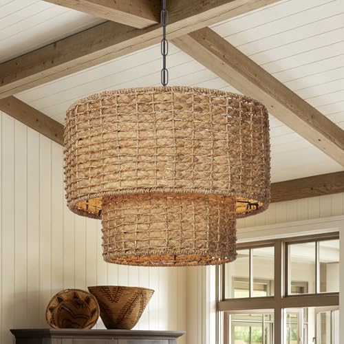 15.7 in Rattan Drum Pendant Light - TPPGpn