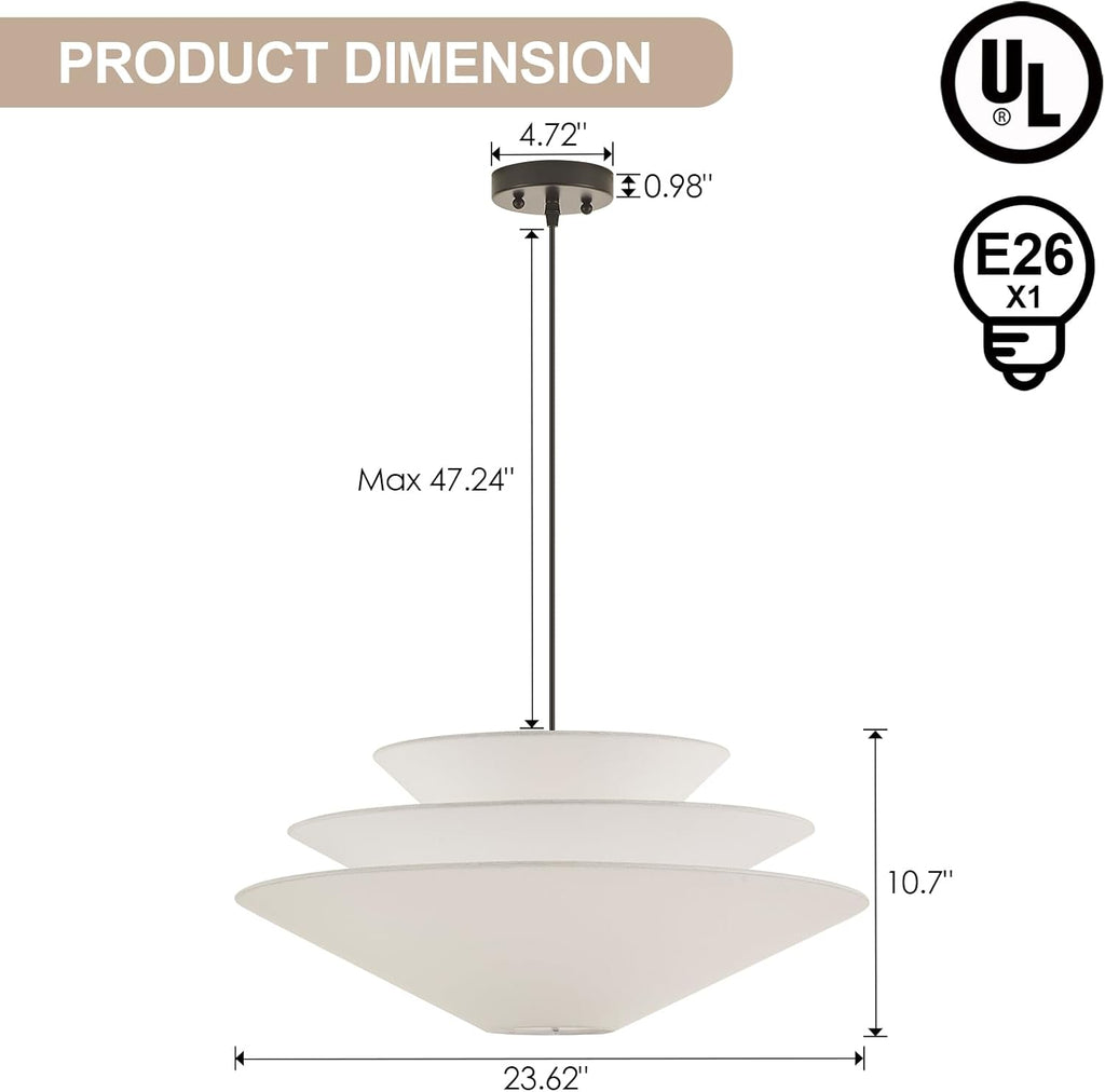 24 in Three-Layer Linen Pendant Light – Off White – image 4