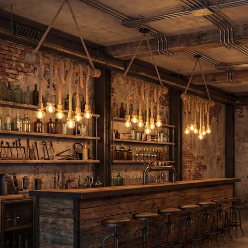 31.4 in 6-Light Bamboo & Rope Chandelier - TPPGpn