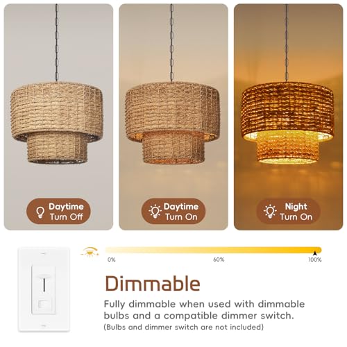 15.7 in Rattan Drum Pendant Light - TPPGpn