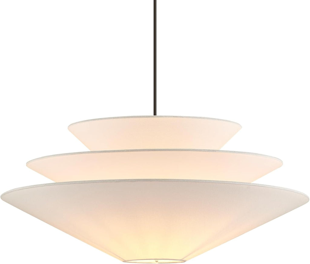 24 in Three-Layer Linen Pendant Light – Off White – image 9