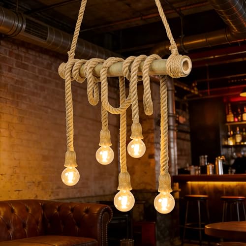 27.5 in 5-Light Bamboo & Rope Chandelier - TPPGpn