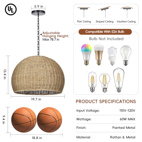 19.7 in 5-Light Rattan Dome Chandelier - TPPGpn