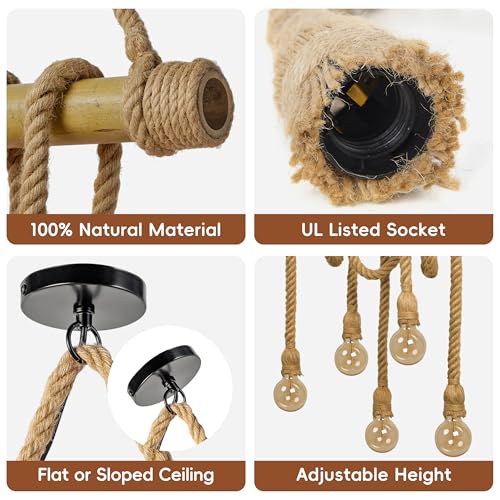 27.5 in 5-Light Bamboo & Rope Chandelier - TPPGpn