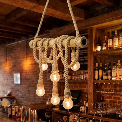 31.4 in 6-Light Bamboo & Rope Chandelier - TPPGpn
