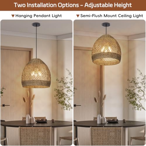 17.7 in 5-Light Woven Rattan Chandelier - TPPGpn