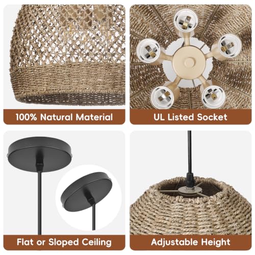 17.7 in 5-Light Woven Rattan Chandelier - TPPGpn
