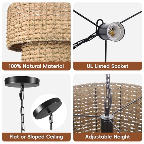 15.7 in Rattan Drum Pendant Light - TPPGpn