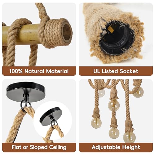 31.4 in 6-Light Bamboo & Rope Chandelier - TPPGpn