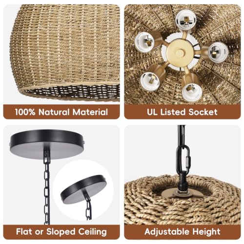 19.7 in 5-Light Rattan Dome Chandelier - TPPGpn