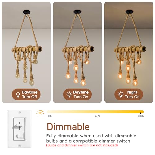 31.4 in 6-Light Bamboo & Rope Chandelier - TPPGpn