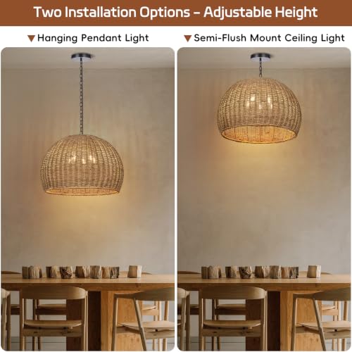 19.7 in 5-Light Rattan Dome Chandelier - TPPGpn