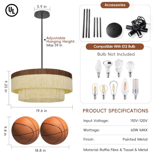 19.6 in 6-Light Raffia Tassel Chandelier - TPPGpn