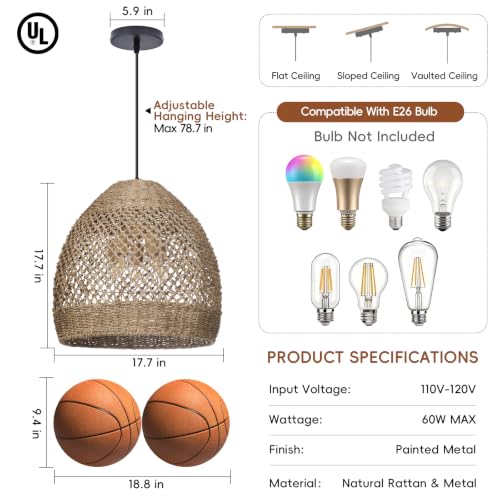 17.7 in 5-Light Woven Rattan Chandelier - TPPGpn