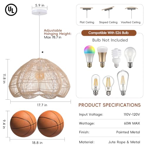 17.7 in Tulip Rattan Pendant Light - TPPGpn