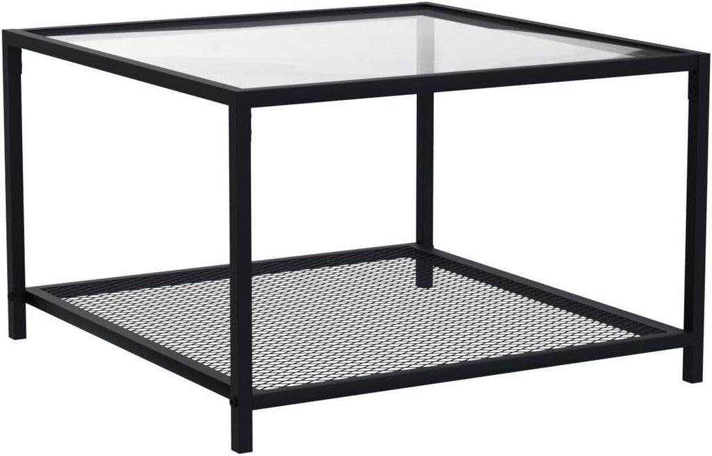 SAYGOER Glass Coffee Table, Small Modern Coffee Table Square Simple Center Tables for Living Room 26.7 x 26.7 x 15.7 Inches, Gray Black