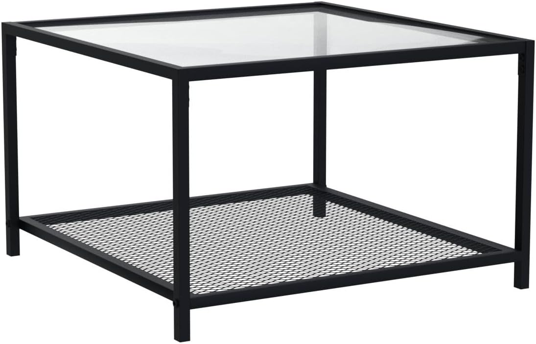 SAYGOER Glass Coffee Table, Small Modern Coffee Table Square Simple Center Tables for Living Room 26.7 x 26.7 x 15.7 Inches, Gray Black