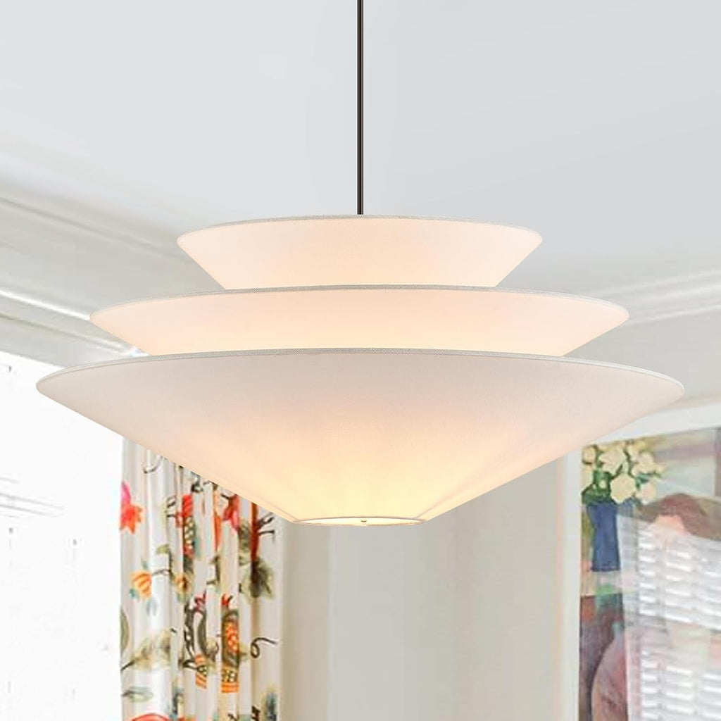 24 in Three-Layer Linen Pendant Light – Off White – image 1
