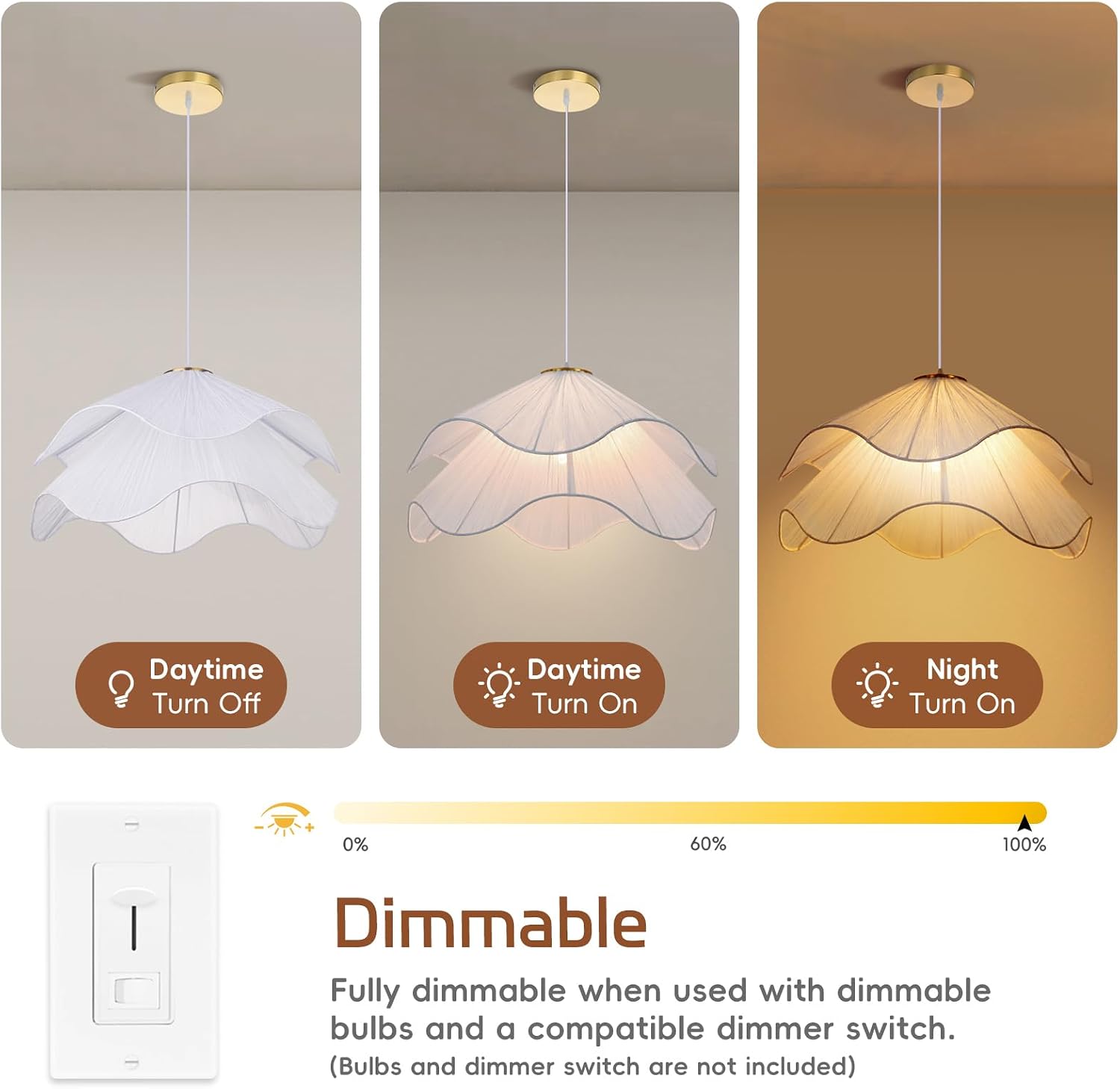 19.7 in Petal Fabric Pendant Light – White – image 3