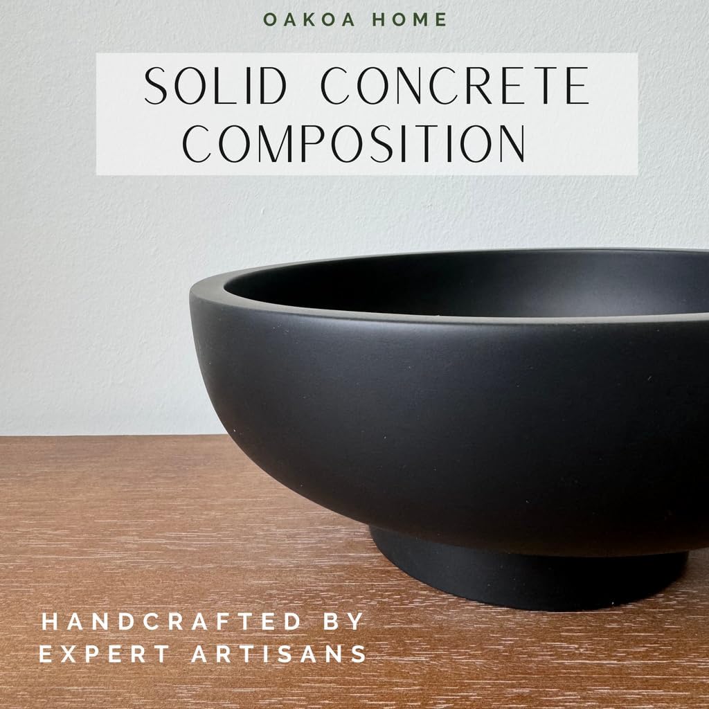 OAKOA Concrete Fruit Bowl for Kitchen Counter - Large Decorative Bowl for Home Decor - Modern Pedestal Bowl - Key Bowl for Entry Table - Footed Bowl - Entryway Bowl for Keys