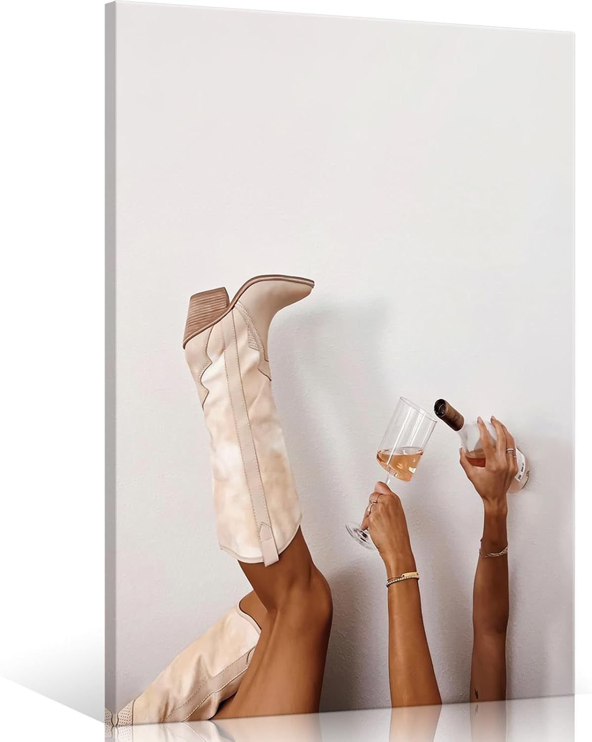 Preppy Champagne Wall Art Cowgirl Boots Picture Print Modern Unisex Stylish Rustic Western Aesthetic Poster On Trend Teen Girls Hipster Home Wall Decor Living Room Bar Cart 12x16 Unframed
