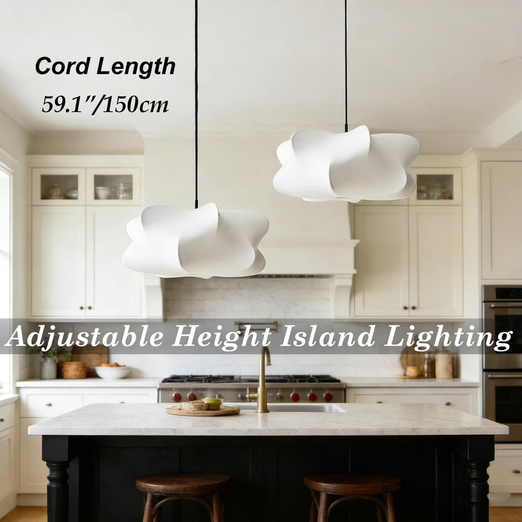20 in Japanese-Style Fabric Pendant Light – White – image 8