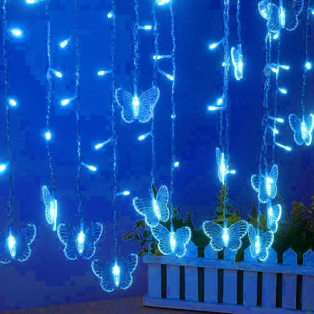 Curtain Butterfly String Light 20Ft 120LED Window USB Fairy Lights 24 Butterfly 8 Modes with Remote Control for Room Bedroom Patio Party Wedding Holiday Christmas Decoration (colorful)