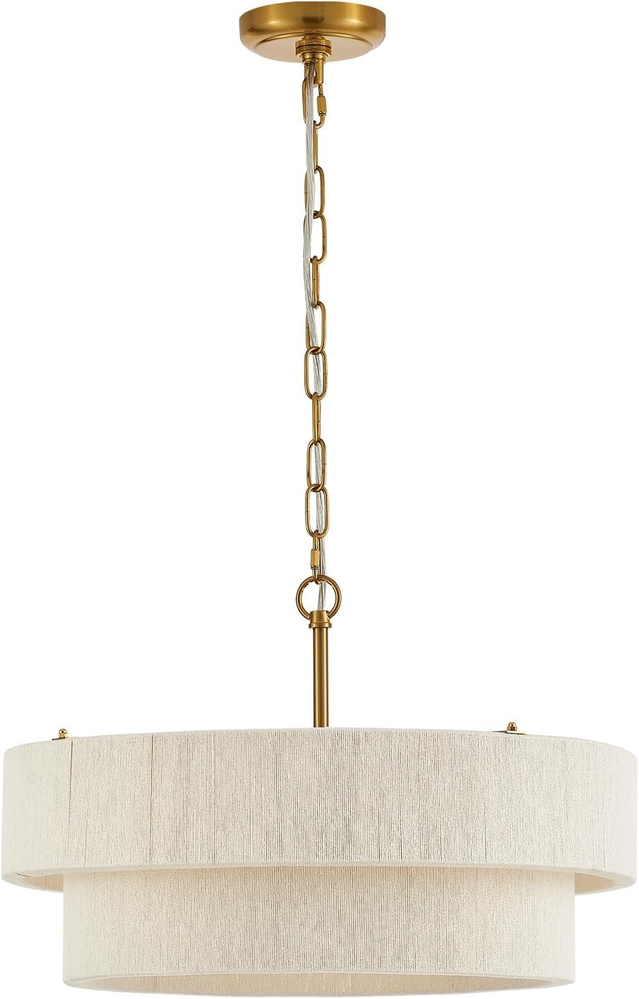 20 in Woven Rattan Boho Pendant Light – White – image 9