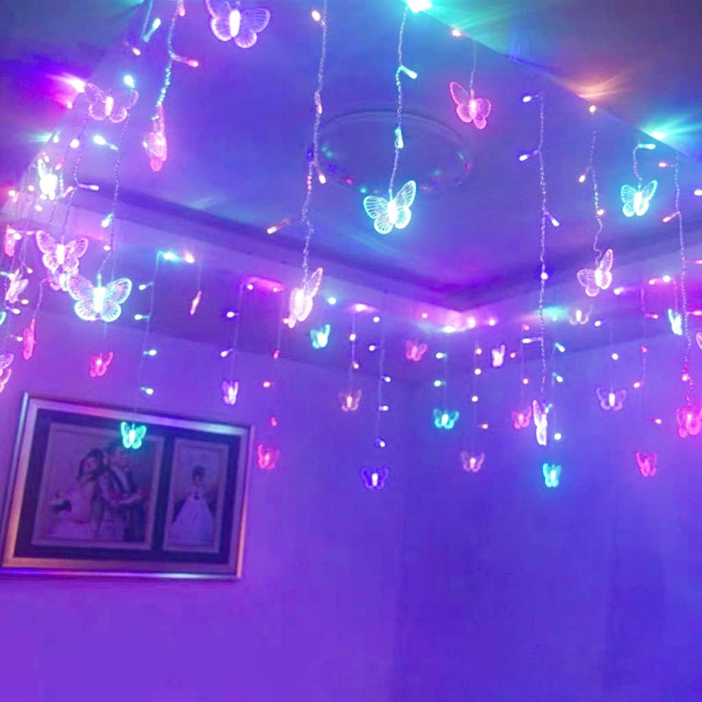 Curtain Butterfly String Light 20Ft 120LED Window USB Fairy Lights 24 Butterfly 8 Modes with Remote Control for Room Bedroom Patio Party Wedding Holiday Christmas Decoration (colorful)