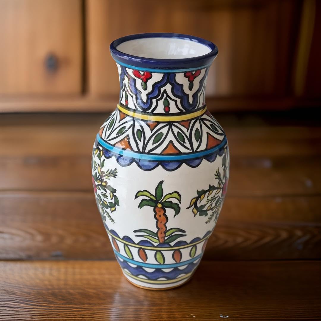 handmade Cermaic Vase, vibrant and intricate hand-painted, Hebron Glass (31, vibrant)