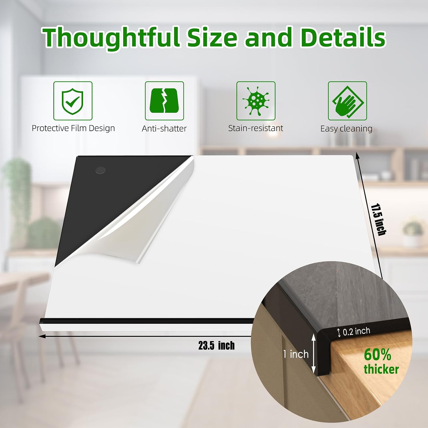 Acrylic Cutting Board with Counter Lip,17.5"x13.5" Clear Cutting Board for Kitchen Countertop,Non-Slip,60% Thicker,Perfect for Bread,Meat,Veggies & More,Great Kitchen Essential Gadgets & Decor