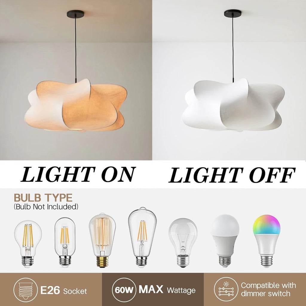 20 in Japanese-Style Fabric Pendant Light – White – image 7