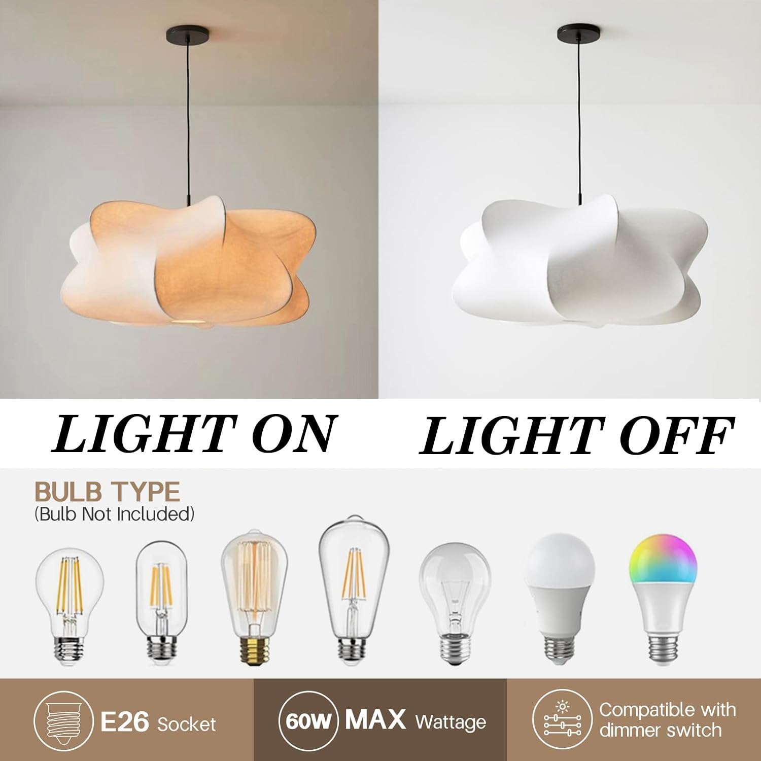 20 in Japanese-Style Fabric Pendant Light – White – image 7