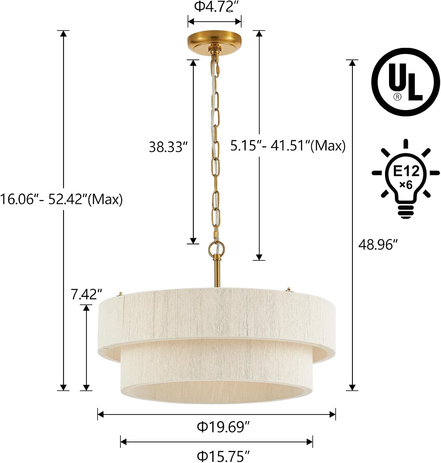 20 in Woven Rattan Boho Pendant Light – White – image 5