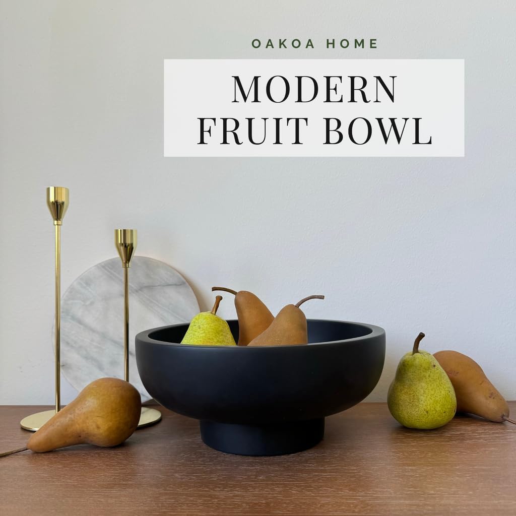 OAKOA Concrete Fruit Bowl for Kitchen Counter - Large Decorative Bowl for Home Decor - Modern Pedestal Bowl - Key Bowl for Entry Table - Footed Bowl - Entryway Bowl for Keys